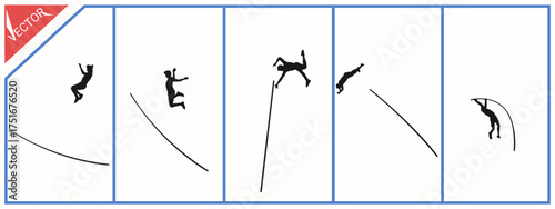 Silhouette pose of a pole vault athlete. White background. Vector illustration.