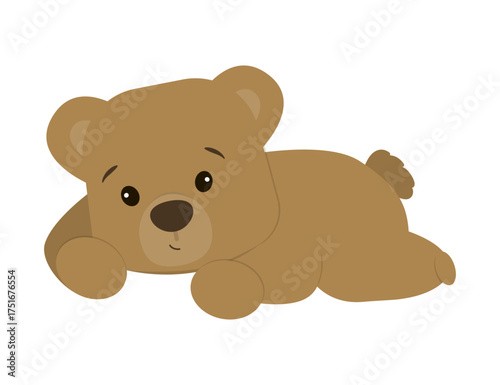 Adorable vector illustration of a cute bear cub lying down with a calm expression. Ideal for children s designs, educational materials, and playful decor elements.