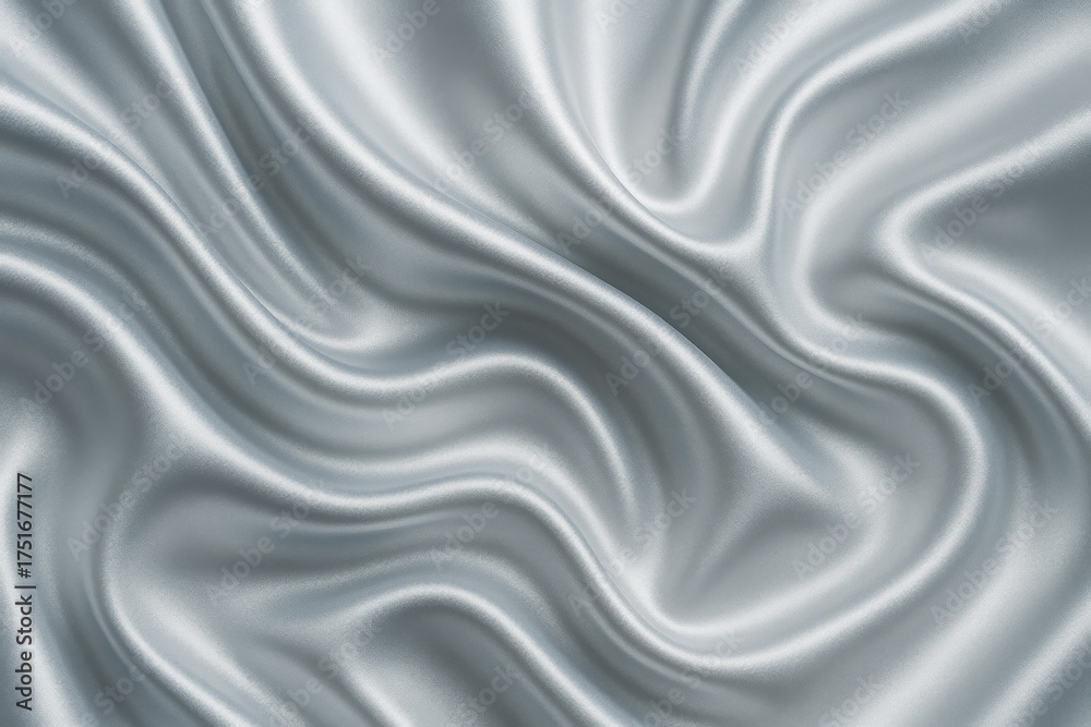 Obraz premium Silver Silk Serenity: A close-up view reveals the luxurious waves of silver silk, the soft fabric flowing and gleaming with an ethereal light, embodying elegance and opulence.