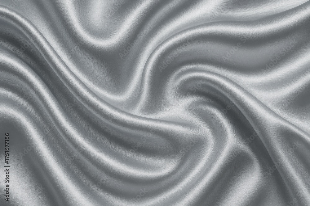 Obraz premium Elegant Silver Silk: A captivating close-up of flowing silver silk fabric, its shimmering surface displaying graceful curves and folds, reflecting light to create a sense of luxury and fluidity.