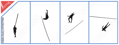 Silhouette of a pole vaulter failing in a competition. Vector illustration.