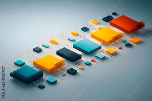 Isometric Infographic Showing Data Pathway and Block Elements