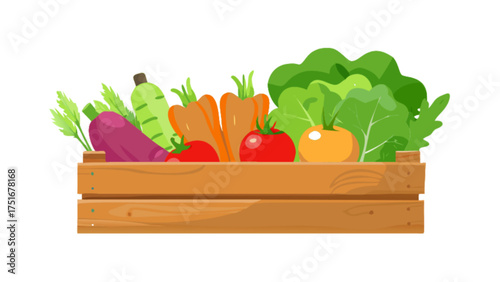 Fresh vegetables in wooden crate vector illustration healthy food organic harvest design