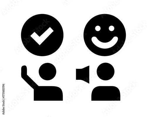 A person with a check mark and a happy face