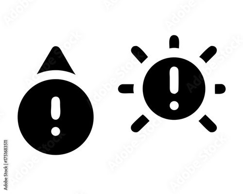 Icon depicting water contamination and solar radiation hazard