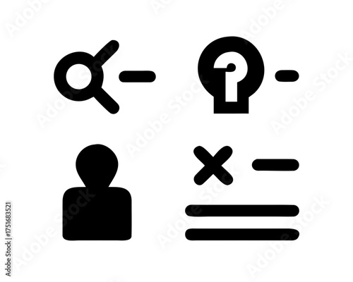 Icon set displaying problem identification, rejection, and failure