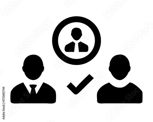 Two people with a checkmark and a person in a circle
