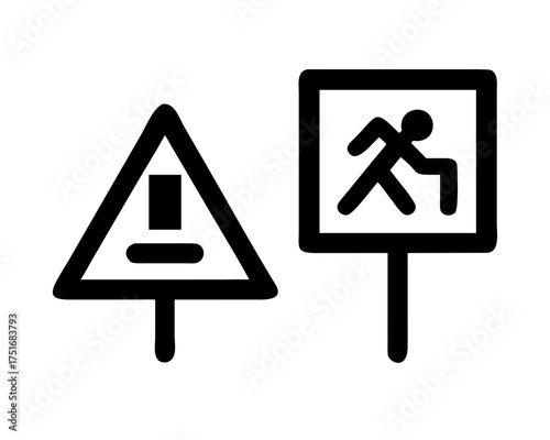 Warning sign and elderly crossing, caution ahead