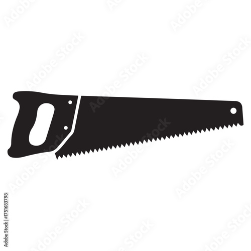 Black Hand Saw Silhouette on White Background tool