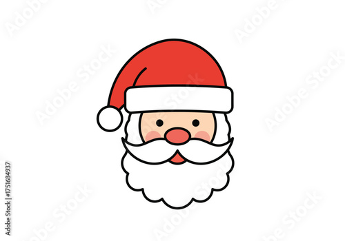 A cheerful cartoon illustration depicting Santa Claus's head, featuring his iconic red hat, white beard, and rosy nose against a plain background.