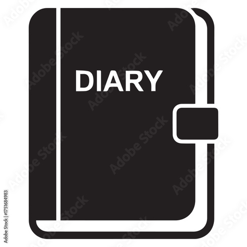 Black and White Diary Icon with White Text on White Background