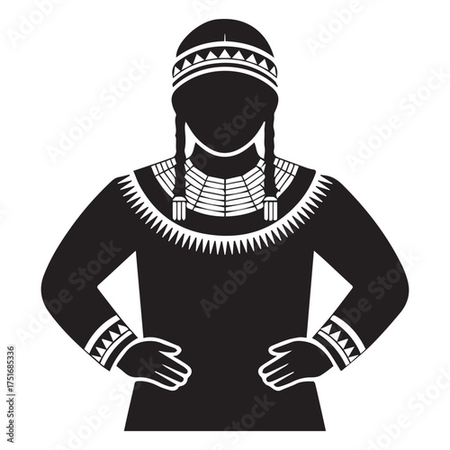 Black and White Native American Figure with Braids