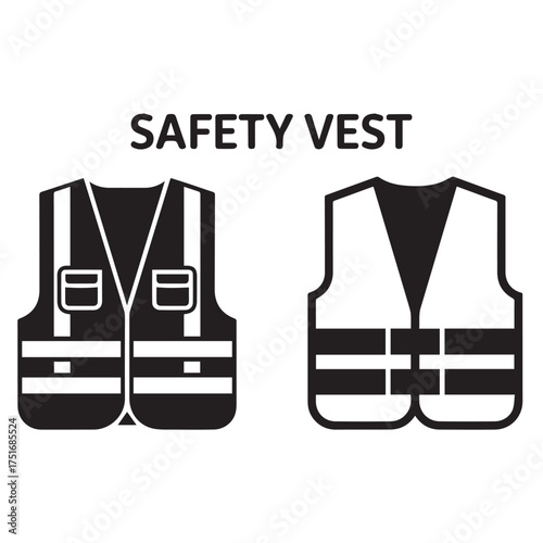 Black and White Safety Vest Icons with Text workwear