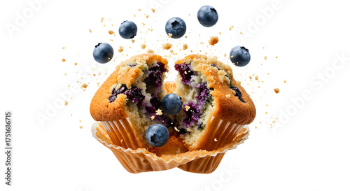 Muffin with blueberries and crumble on transparent background