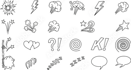  Vector art of collection of comic book sound effect and action icons