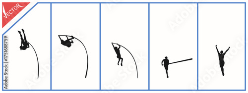 Pole vault vector silhouette. Athletic sports theme, isolated on white background.