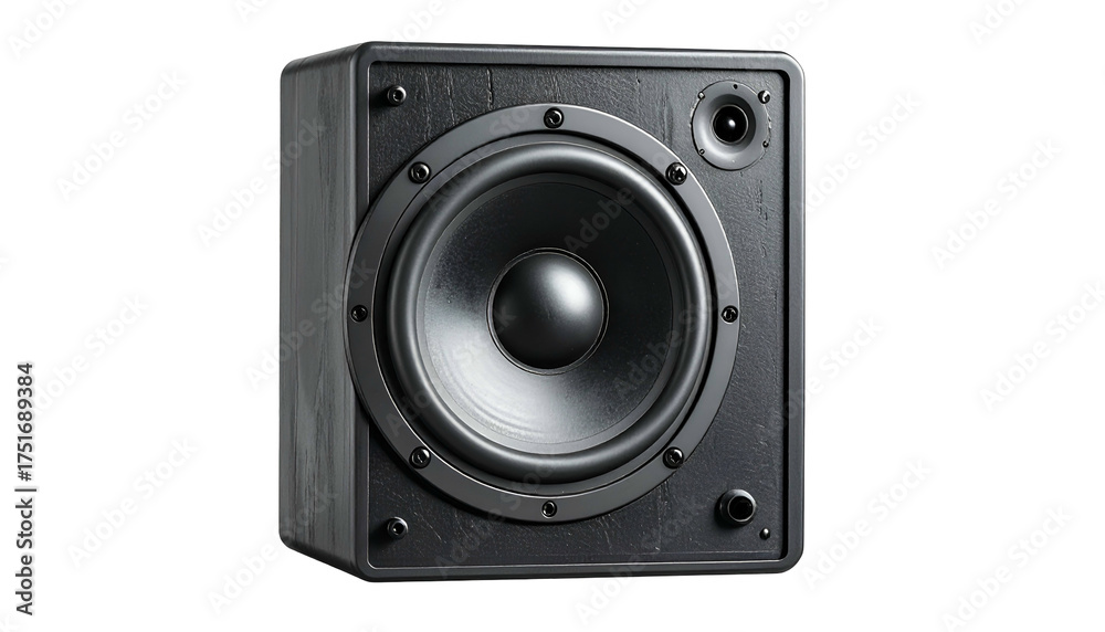 Fototapeta premium Textured gray box speaker with visible tweeter and woofer