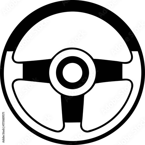 Monochrome Steering Wheel Illustration Classic Car Control Icon, Elegant Transport Symbol, Detailed Drive Element for Design
