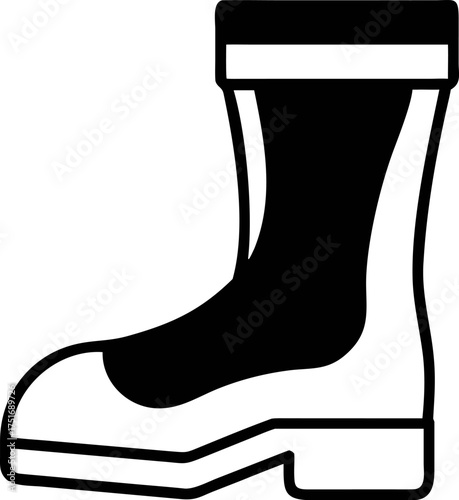 Black and white vector illustration of a single work boot with a reinforced toe, ideal for safety and construction themes