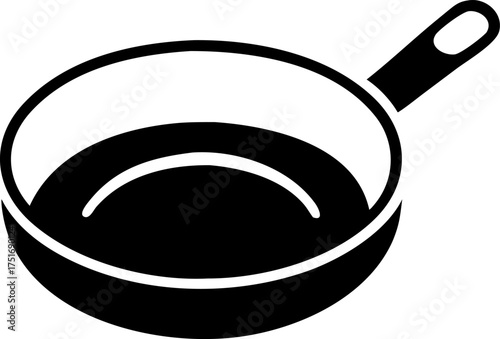 Simple black and white frying pan icon, a versatile graphic symbol representing essential kitchenware for cooking, culinary arts, and food preparation