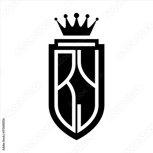 BY Vector logo initials shield with royal crown minimalist, elegant style