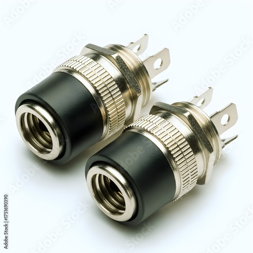 3.5mm Panel Mount Audio Jack Sockets Isolated on White Background