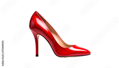 Sleek red patent leather stiletto heel against a dark background