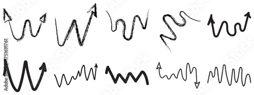Illustration of handdrawn doodle arrows isolated on white background set of black sketch arrows vector illustration abstract direction symbols simple arrows collection