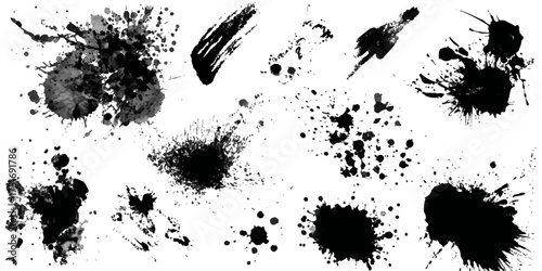 ink blots and splats. detailed ink splats Hyperrealistic Highly Detailed Isolated On Transparent Background	
