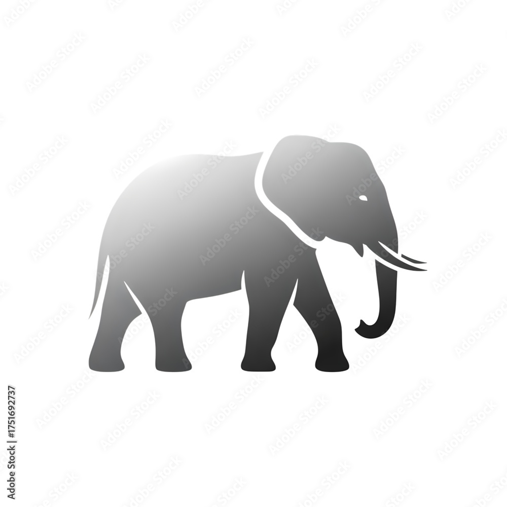 Fototapeta premium Grayscale Elephant Icon on Black on transparent background