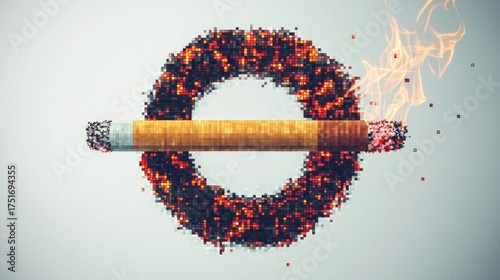 Creative art piece combines smoking symbol with vibrant colors to convey anti-tobacco message in a modern style