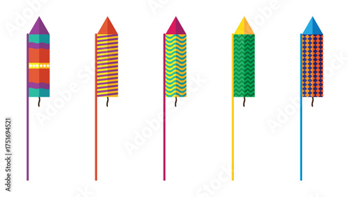 Colorful Diwali Rocket Firecrackers Vector Illustration on Isolated Transparent Background