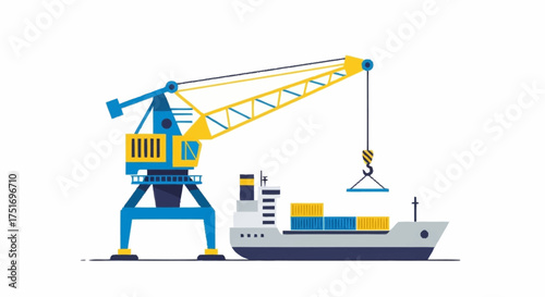 Modern shipping crane loads containers onto cargo ship, illustrating global trade and logistics for vibrant business presentations and supply chain visuals