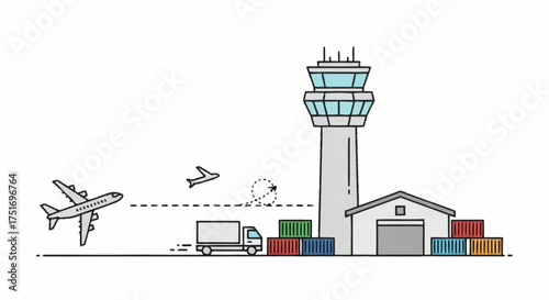 Efficient global logistics with airplane, truck, and containers at modern airport for supply chain solutions and international trade success stories