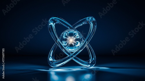 Representation of a glowing atomic model on a dark background showcasing science and technology concepts
