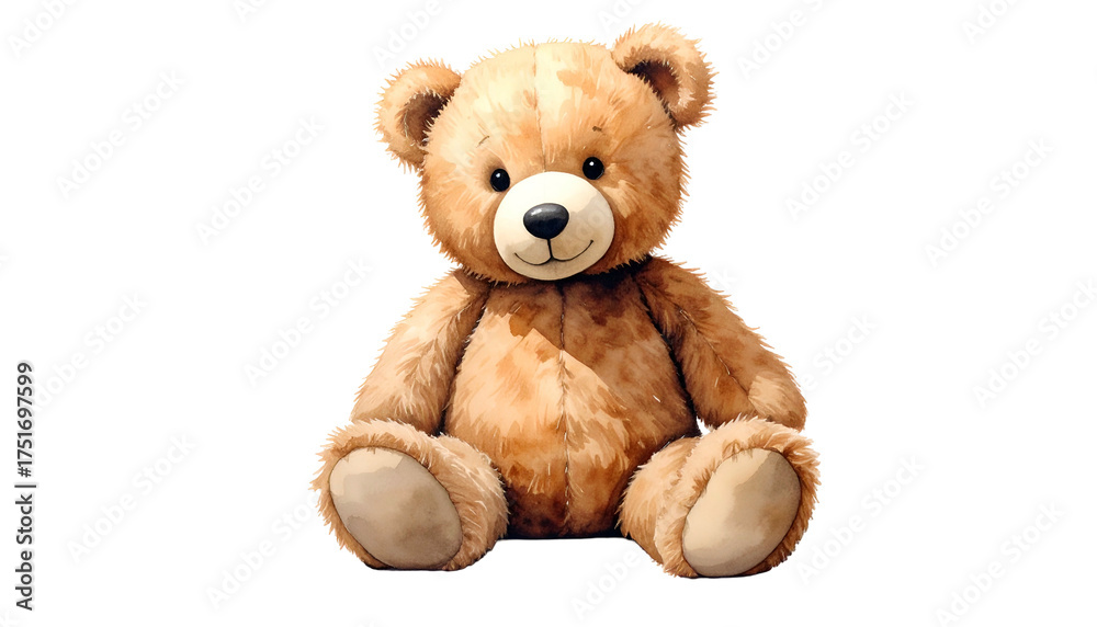 Fototapeta premium Plush teddy bear, tan fur, sitting upright