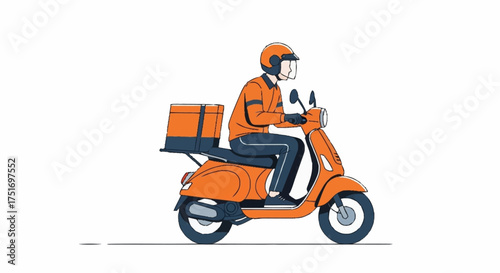 Speedy delivery driver on scooter delivering food order fast, perfect for modern on-demand service, orange helmet, vector art, streamlined efficiency