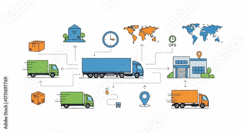 Streamlined logistics solutions with global delivery network for supply chain management and shipping, illustrating efficient distribution and transport of goods