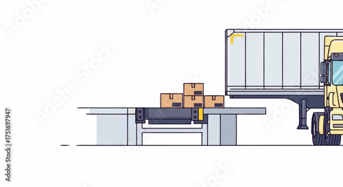 Efficient logistics illustration showing a truck and conveyor system for streamlined shipping and distribution success in the transport industry