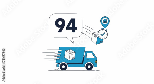 Speedy delivery truck promises fast 94-minute shipping, ensuring on-time arrival to your doorstep with a guarantee of efficient and reliable service