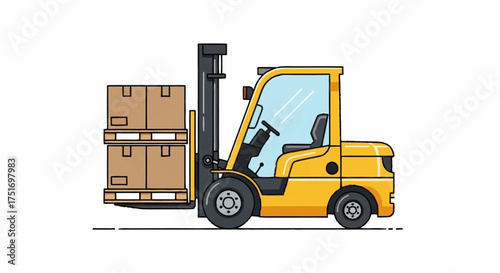 Efficient yellow forklift lifting stacked boxes, perfect for logistics, warehousing, or delivery service promotional materials ready for your next campaign