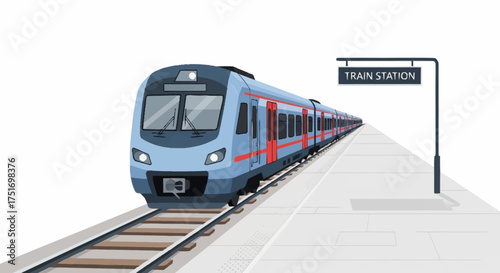 Modern electric train arriving at station for fast city transport and convenient travel, perfect for infrastructure projects and urban development concepts