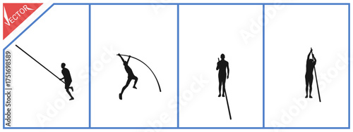 Illustration of a pole vault athlete. Hobbies and activities. Vector silhouette.