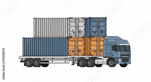 Shipping containers being transported by a truck for global trade solutions and logistics, symbolizing international commerce and worldwide delivery services