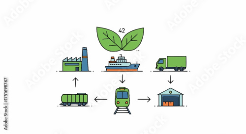 Sustainable supply chain with eco-friendly transport methods showcases a modern, green business model for environmentally conscious companies and global logistics