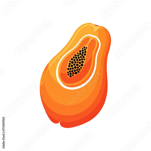 Vibrant Papaya Half with Seeds on transparent background