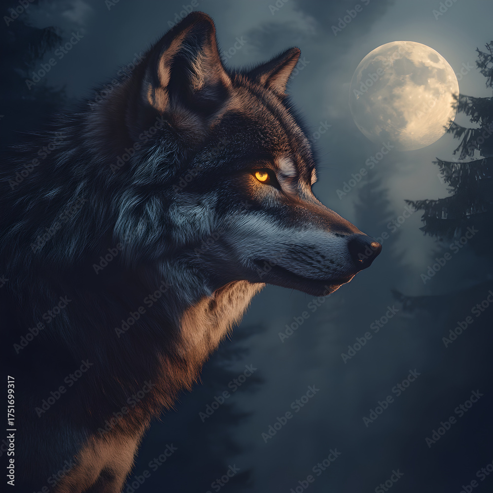 Obraz premium wolf howling at night