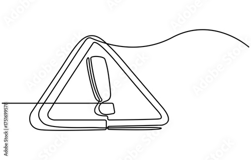 3d render of warning sign icon continuous one line drawing