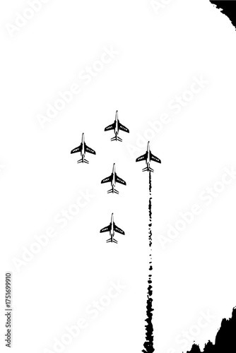 Dynamic aerial display of fighter jets in formation, a powerful symbol of freedom and precision, perfect for patriotic themes, military appreciation, and aviation enthusiasts originally a vector