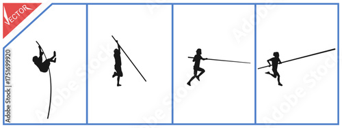 Pole vault vector illustration. Black and white silhouette. Suitable for sports themes.